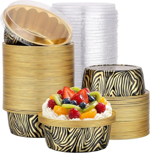 Vista 75 de Beasea Disposable Ramekins with Lids, 50 Pack 8oz 235ml Aluminum Foil Baking Cups with Lids, Aluminum Creme Brulee Ramekins Muffin Cupcake Pudding