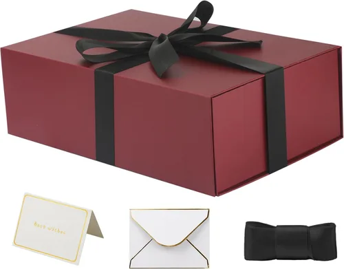 Vista 14 de YINUOYOUJIA Cajas de regalo grandes negras con tapa, caja de regalo magnética de 14 x 9 x 4.5 pulgadas con cinta, tarjetas y sobres para regalos