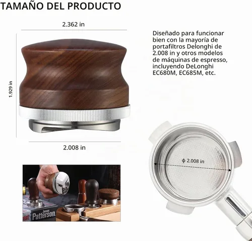 Vista 6 de Distribuidor de café de 51 mm, herramienta de distribución de espresso, manipulador de espresso nivelador de profundidad ajustable con mango