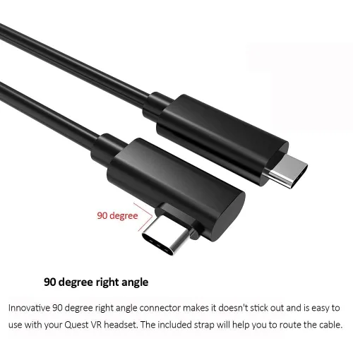 Vista 3 de Easy Hood Cable USB C a USB C compatible con auriculares Oculus QuestQuest 2Oculus Link VR, ángulo recto tipo C de transferencia de datos de alta