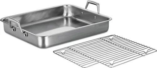 Vista 10 de Tramontina Bandeja para Asar de Acero Inoxidable de 13.5 Pulgadas con Rejilla, Asador de Pavo para Horno, Apto para Lavavajillas, Hecho en Brasil