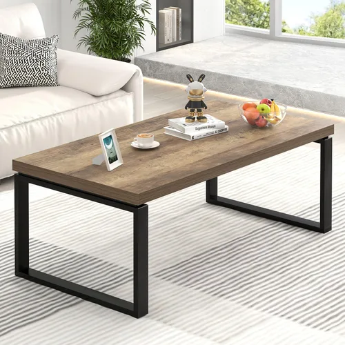 Vista 16 de EXCEFUR - Mesa de café moderna negra, mesa de centro industrial de madera y metal para sala de estar, mesa de té y cóctel rectangular, roble negro