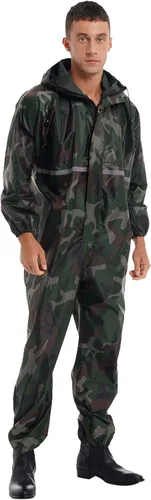 Vista 3 de Hularka Traje de lluvia ligero de una pieza para hombre, impermeable, resistente al viento, traje de lluvia reflectante