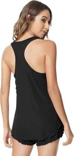 Vista 3 de NACHILA Conjunto de pijama para mujer, camiseta sin mangas de bambú acanalada con espalda cruzada y pantalones cortos, ropa de dormir sin mangas