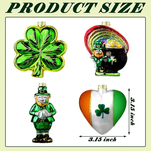Vista 2 de 4 adornos de cristal del día de San Patricio, maceta de duende de trébol irlandés de oro, decoración de árbol de trébol de la suerte para el hogar