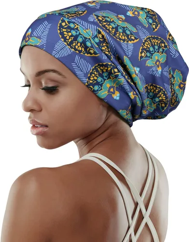 Vista 26 de Gorro de dormir ajustable con forro de satén para rastas de cabello rizado, cabeza grande, permanece puesta durante la noche