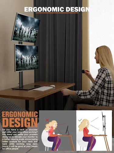 Vista 8 de Soporte para Monitor Dual - Apilamiento Vertical de Pantalla, Elevador de Monitor Independiente para Dos Pantallas de 13 a 34 Pulgadas con Giro