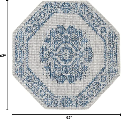 Vista 3 de Unique Loom Alfombra de la colección tradicional para exteriores, desgastada durante el tiempo (octágono de 5 pies y 3 pulgadas, azul/gris)