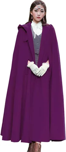 Vista 9 de Flygo Capa con capucha de mezcla de lana para mujer, capa de otoño e invierno con capucha, resistente al viento, poncho abrigo maxi