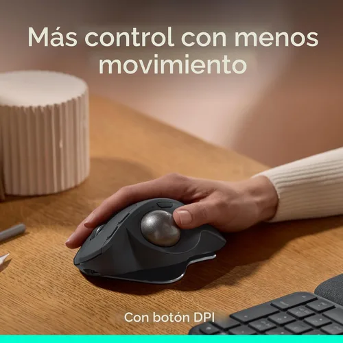 Vista 2 de Logitech MX Ergo S Mouse de trackball inalámbrico avanzado, ratón inalámbrico ergonómico recargable por USB-C con Bluetooth y dongle cifrado, 6