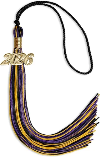 Vista 120 de Endea Graduation Borla mixta de triple color con gota de fecha dorada (negro/dorado/blanco, 2021)