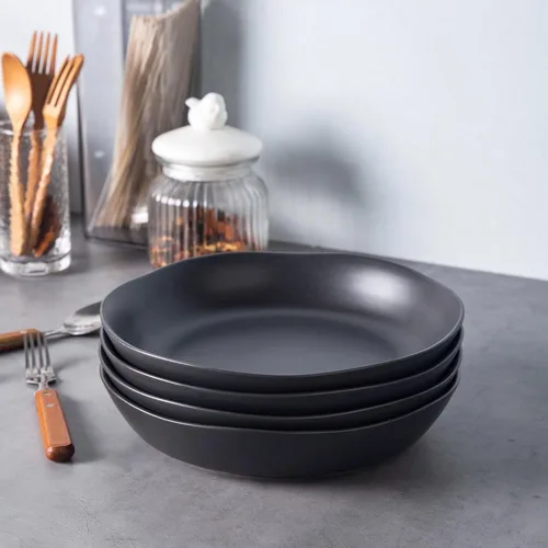 Vista 5 de AmorArc 9.75'' de cerámica cuencos grandes para pasta, juego de 4 cuencos planos de gres de 38 onzas para servir, cuencos aptos para horno
