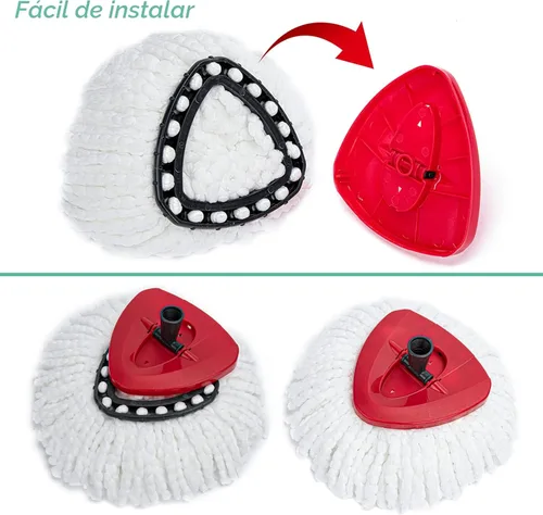 Vista 5 de 4 piezas de cabezal de repuesto para fregona giratoria, 100% cabezales de trapeador de microfibra compatibles con fregona giratoria triangular
