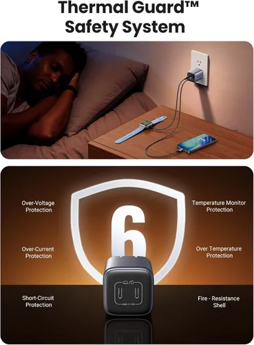 Vista 9 de UGREEN Cargador USB 45W C para iPhone 17, Bloque de Carga de Pared GaN PPS Plegable de 2 Puertos Nexode Soporta Carga Súper Rápida Samsung 2.0