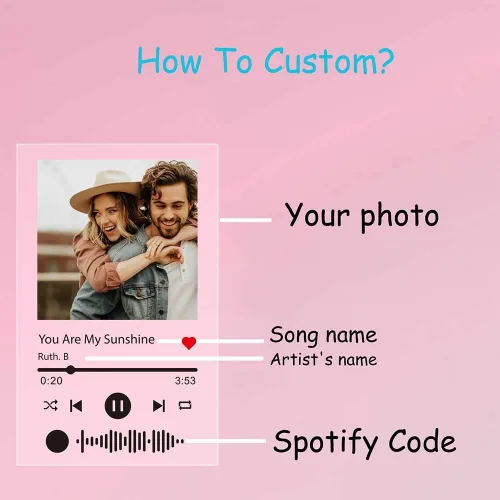 Vista 3 de Soporte de acrílico personalizado de Spotify Music Custom Lovers Women Photo Prints Canción Cantante Nombre Fecha Álbum Cubierta Placa Regalo