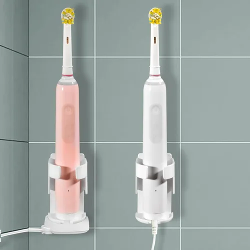 Vista 7 de Soporte eléctrico de metal para cepillo de dientes para baño, montado en la pared con nano adhesivo, ranura para base de cargador de cepillo