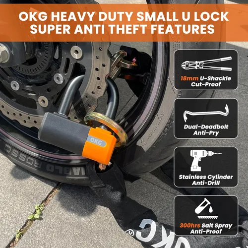 Vista 3 de OKG Cerradura en U pequeña resistente – Grillete en U de acero de aleación de manganeso anticorte de 0.709 in Cerradura antirrobo de motocicleta