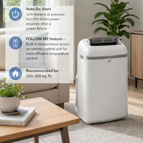 Vista 6 de SPT WA-S1032E 13,500BTU Aire acondicionado portátil - Refrigeración (SACC: 10,300BTU), con enfriamiento, deshumidificación, ventilador, blanco
