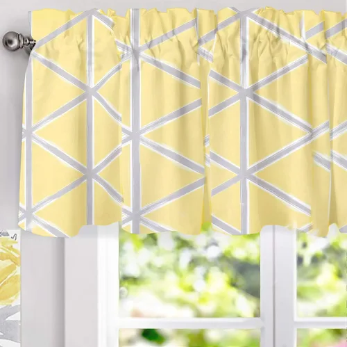 Vista 10 de DriftAway Raymond Cenefa de cortina de ventana con aislamiento térmico y patrón geométrico triangular enrejado para sala de estar, 52 x 18 pulgadas