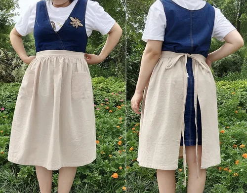Vista 3 de Delantales unisex de chef blancos retro de algodón de 2 bolsillos cintura camarera y camarera Blanco