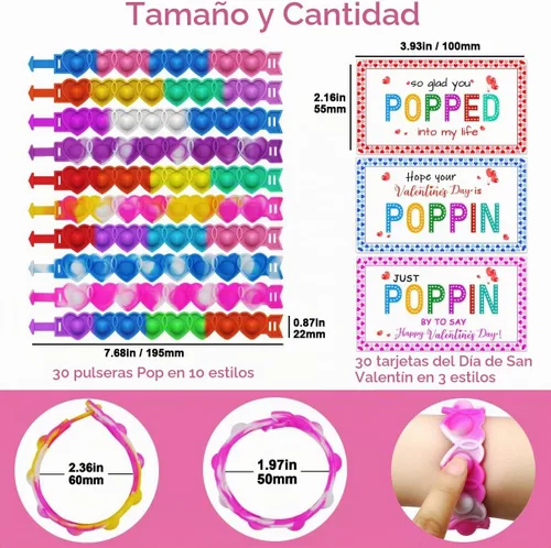 Vista 2 de JUNQIU Tarjetas del Día de San Valentín para Niños de Escuela, Paquete de 30 Tarjetas Pop It de San Valentín, Tarjetas de Intercambio de San