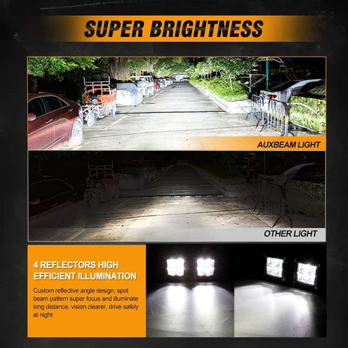 Vista 3 de Auxbeam 3 pulgadas LED cubo luz Pods Spot Beam+DRL 2 modos LED barra de luz