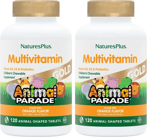 Vista 10 de NaturesPlus Animal Parade Gold Multivitamínico Masticables para niños, sabor a cereza, 60 tabletas masticables en forma de animal, con vitamina D3