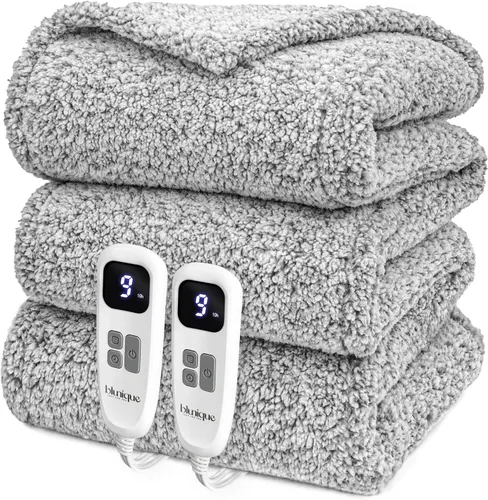 Vista 12 de Heated Blanket Electric Blanket Queen - Fast Heating Blanket Throw Dual Control Double Sided Sherpa with 10 Heating Levels & 2-10 Hours Auto Off
