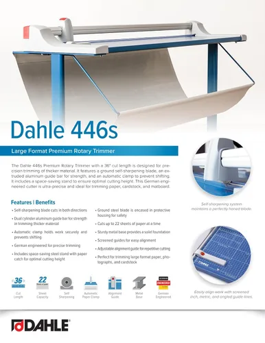 Vista 6 de Dahle 446s - Cortadora rotativa prémium con soporte, longitud de corte de 36 pulgadas, capacidad de 25 hojas, autoafilado, abrazadera automática