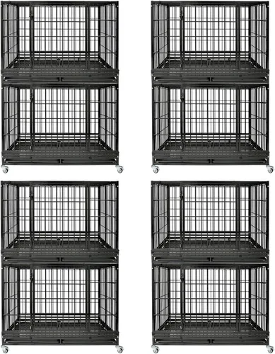 Vista 12 de Jaulas de dos niveles de 30 pulgadas para perros pequeños, jaula para perros de tamaño mediano para 2 perros, jaula resistente para perros, perreras