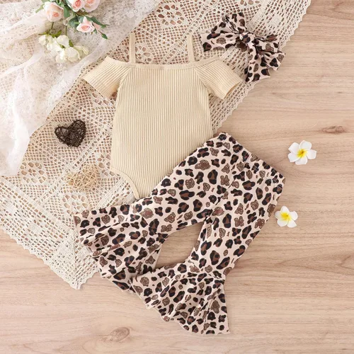 Vista 2 de MLAGJSS Conjunto de 3 piezas para niñas pequeñas, pantalones acampanados, diadema