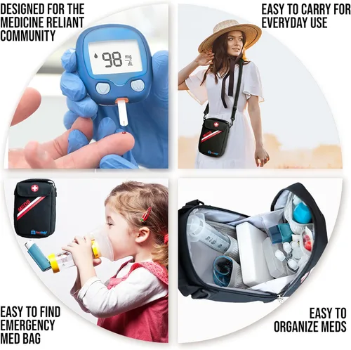 Vista 7 de PracMedic Bags Bolsa de medicina de viaje, bolsas de primeros auxilios vacías o Epipen estuche de transporte para bolígrafos de insulina, botellas