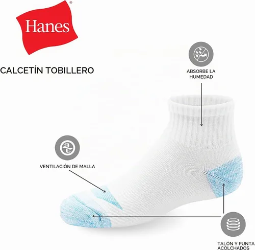 Vista 2 de Hanes Calcetines para niñas, calcetines frescos y cómodos que absorben la humedad, tobillo y no se ve, Ez Sort, paquete múltiple