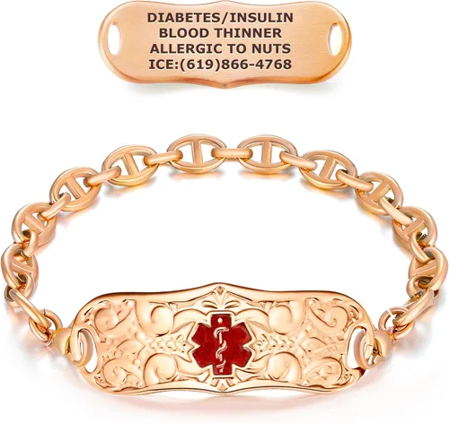 Vista 10 de Pulsera de identificación de alerta médica grabada personalizada para mujer