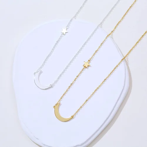 Vista 5 de Ascomy - Collar con colgante de oro delicado, chapado en oro de 14 quilates, collar con colgante de hoja de CZ con forma de corazón y estrella