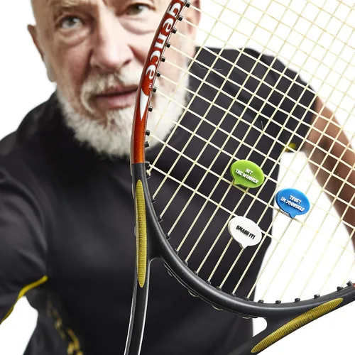 Vista 6 de BusyBee Amortiguador de vibraciones de tenis (paquete de 10). Regalo único de tenis para niños, mujeres y jugadores con 10 lemas motivacionales