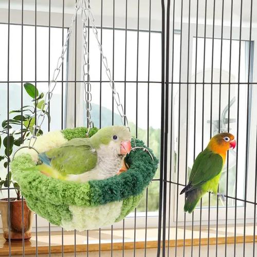 Vista 6 de Wontee Cama nido de pájaros, hamaca colgante para loros, jaula de pájaros, casa para periquitos, cacatúas, tortolitos, conures (verde)