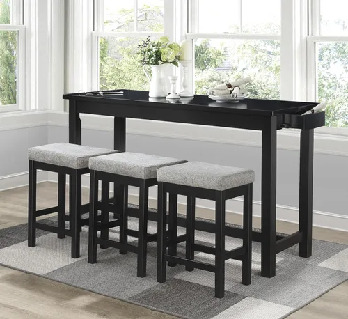 Vista 7 de Homelegance - Juego de comedor del altura de encimera de 4 piezas, negro