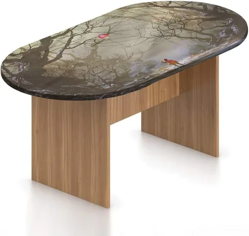 Vista 25 de Mantel ajustable ovalado de poliéster elástico de fantasía, diseño de casa del bosque en musgo, diseño de bosque encantado, se adapta a mesas