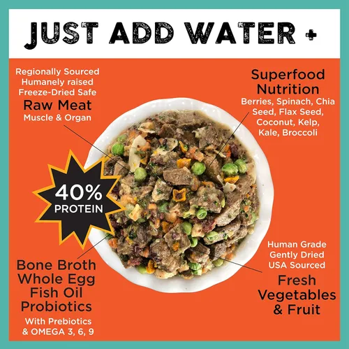 Vista 3 de Nature's Diet Simply Raw - Comida integral liofilizada – Hace 18 libras de alimentos frescos con músculo, órganos, caldo de huesos, huevo entero