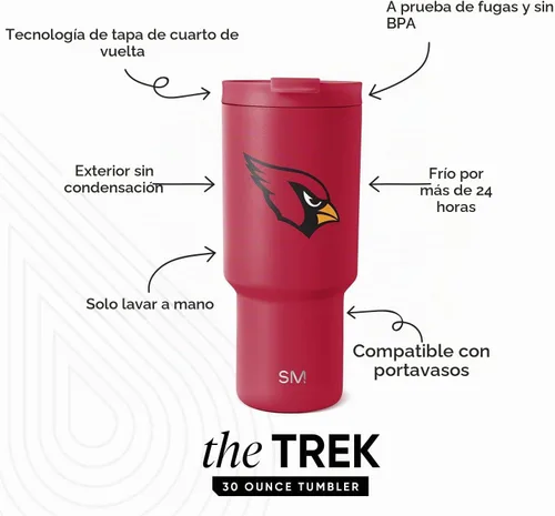Vista 2 de Simple Modern, Colección Trek - Vaso térmico de acero inoxidable de 30 oz con tapa abatible y pajillas con licencia oficial de la NFL, regalos