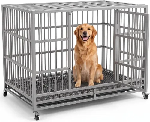 Vista 4 de KOKOTANGS Mueble de jaula para perros de 38 pulgadas, resistente para perros grandes, jaula de madera a prueba de fugas y masticaciones para perros