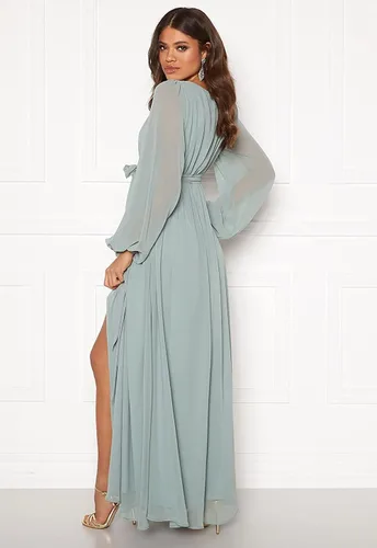 Vista 2 de SOLODISH Vestido de dama de honor de manga larga para mujer con abertura de gasa, vestido formal de noche