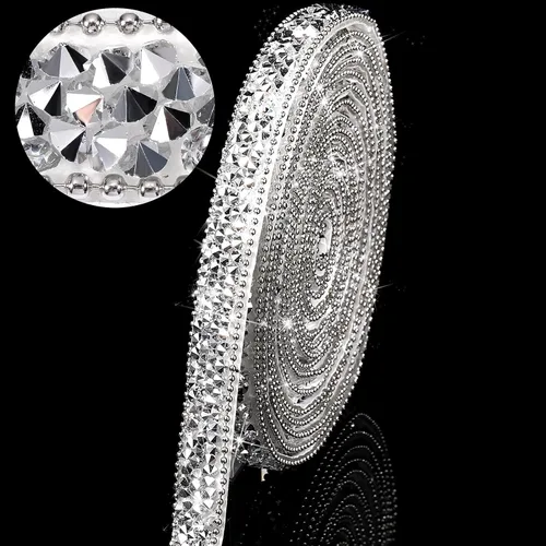 Vista 17 de Hicarer 3 yardas de cintas de diamantes de imitación de resina para boda, cinta autoadhesiva de diamantes de cristal, rollo de cinta de resina