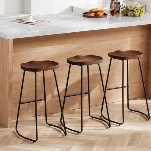 Vista 23 de HeuGah Juego de 2 taburetes de bar, taburetes de bar de 26" de altura de mostrador con pata de metal, taburetes de bar rústicos sin respaldo