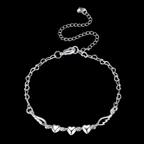Vista 7 de Joyería de moda 925 plata esterlina amor corazón alas ángel cadena tobillera, Plata