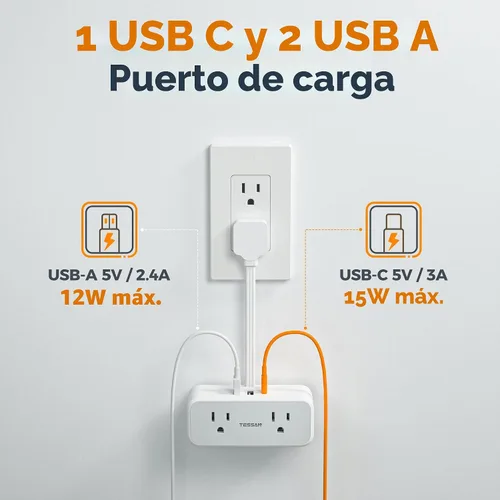 Vista 7 de TESSAN Cable de extensión corto de 0.5 pies, extensor de salida protector Gris