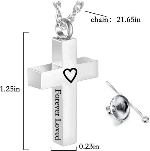 Vista 2 de Collar de cremación de cruz para cenizas, collar de urna de cremación conmemorativa, acero inoxidable, negroplata, joyería para mujeres y hombres