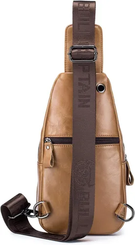 Vista 3 de Hebetag Bolso bandolera de cuero casual para hombres y mujeres, para viajes al aire libre, senderismo, campamento, hombro, pecho
