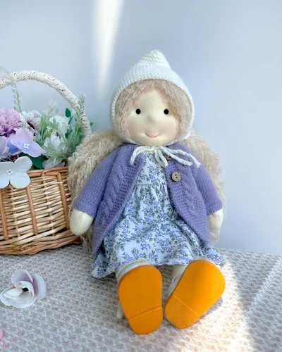 Vista 5 de BlissfulPixie Muñeca Waldorf hecha a mano, conejito de 12 pulgadas, muñeca de trapo suave con bonito peluche, ideal para bebés y niños pequeños